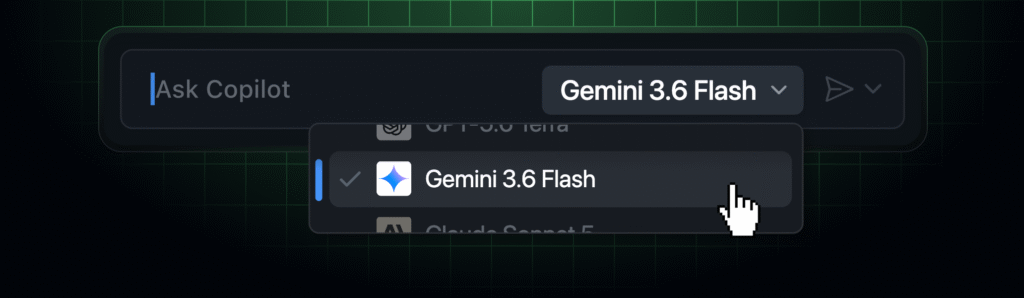 Gemini 3.6 Flash selected in the GitHub Copilot model picker