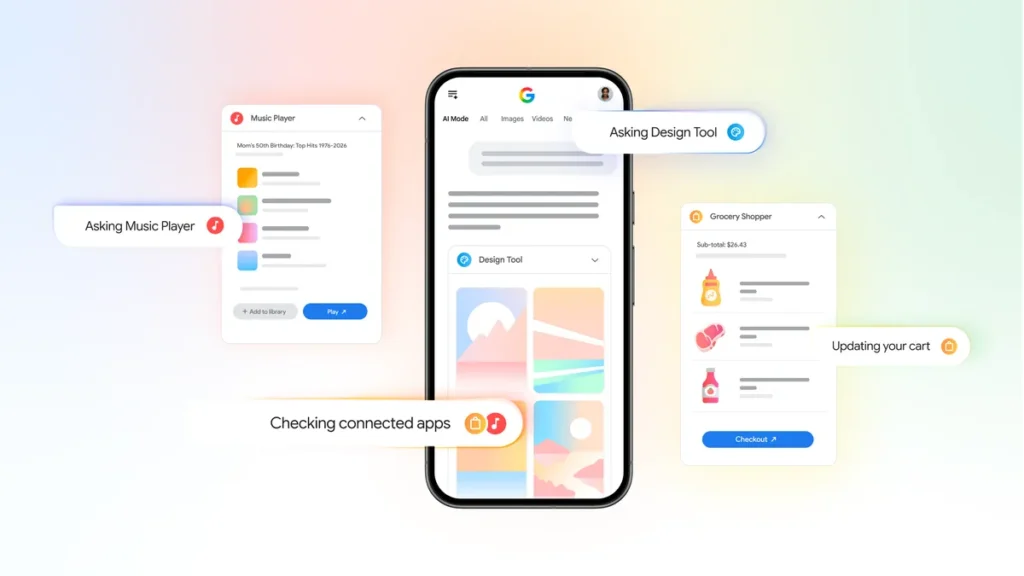 Google AI Mode Connected Apps with Canva, Instacart and YouTube Music