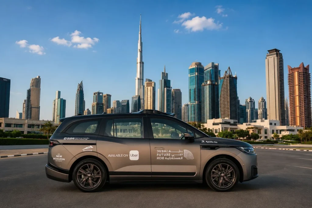 Baidu Apollo Go RT6 fully driverless robotaxi available through Uber in Dubai