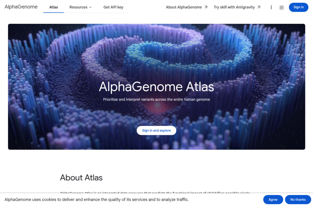 AlphaGenome Atlas official web portal for exploring DNA variant impact predictions