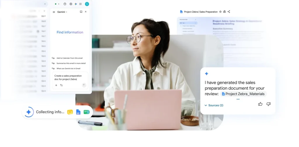 Gemini cross-app actions across Google Workspace apps