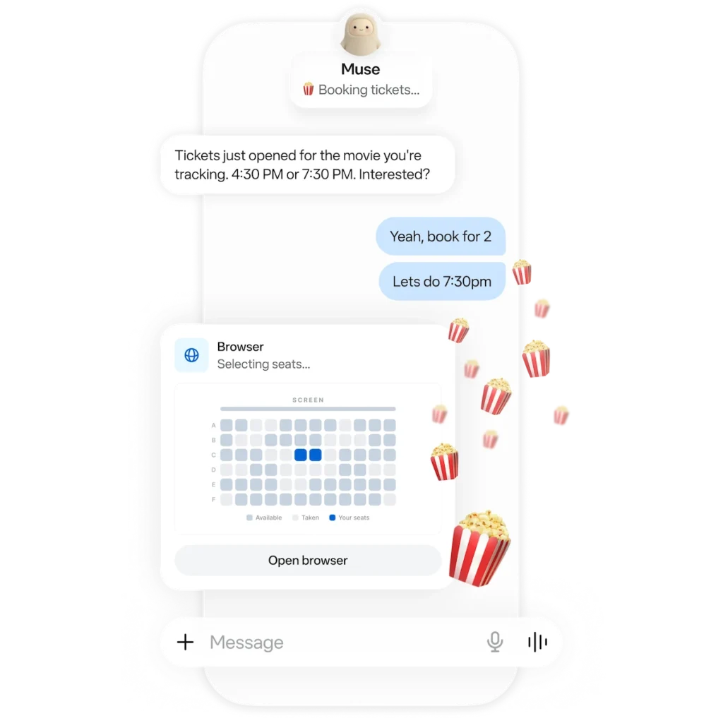 Meta Muse AI agent preparing a movie ticket booking