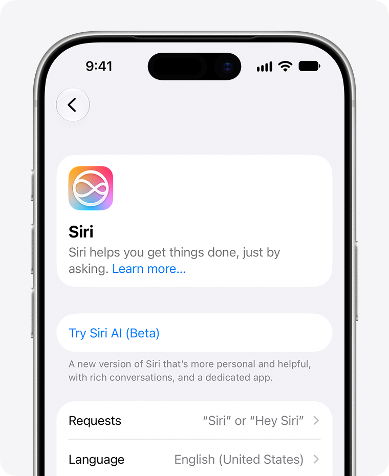 Try Siri AI Beta option in iOS 27 Siri settings
