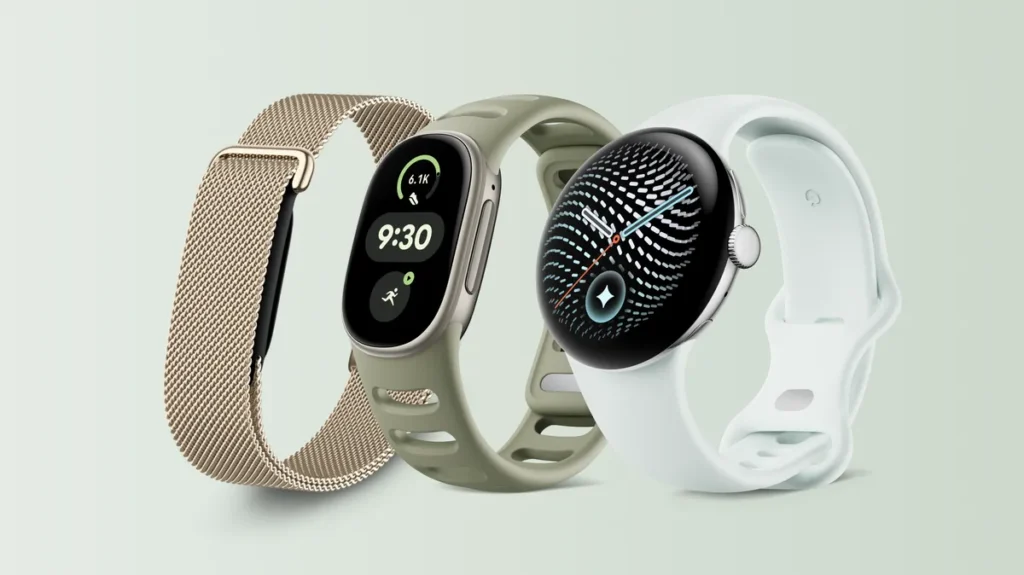 Google Fitbit Edge shown with Fitbit Air and Pixel Watch 5