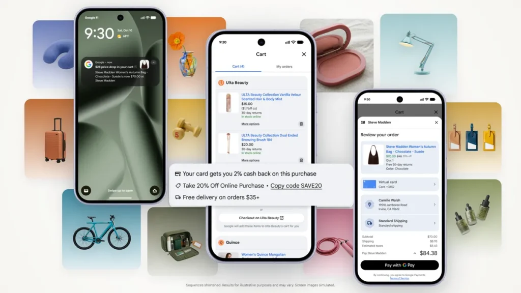 Google Universal Cart interface for shopping across Search and Gemini